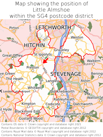 Map showing location of Little Almshoe within SG4