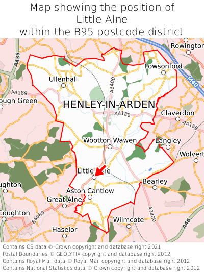 Map showing location of Little Alne within B95