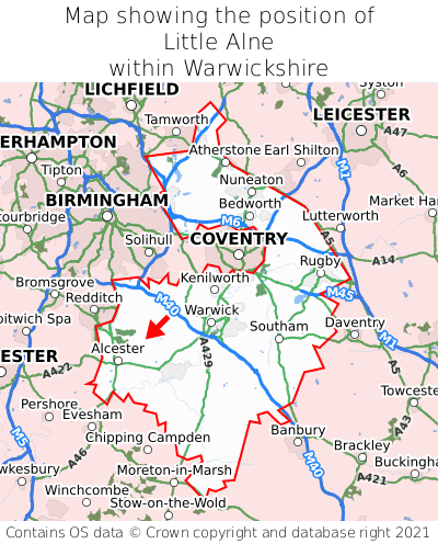Map showing location of Little Alne within Warwickshire