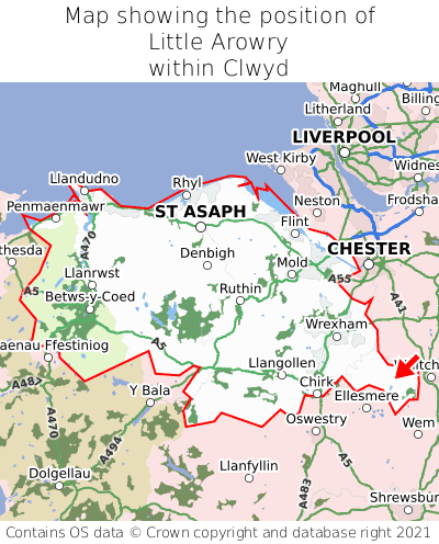 Map showing location of Little Arowry within Clwyd