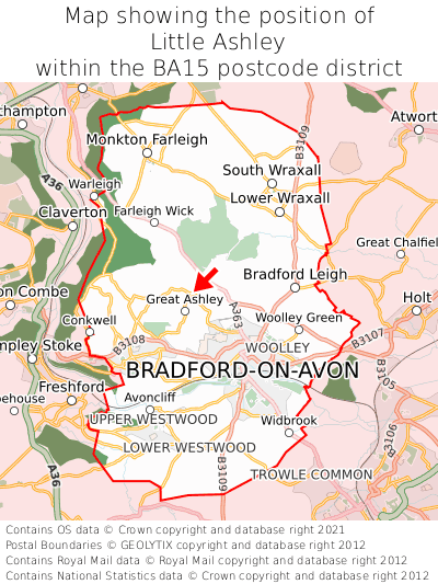 Map showing location of Little Ashley within BA15
