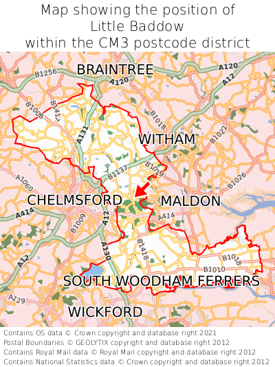 Map showing location of Little Baddow within CM3