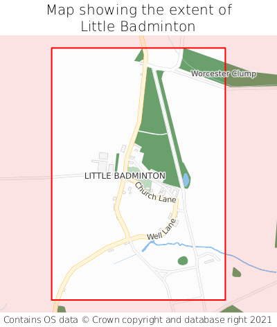 Map showing extent of Little Badminton as bounding box