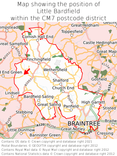 Map showing location of Little Bardfield within CM7