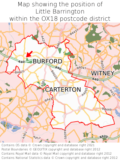 Map showing location of Little Barrington within OX18