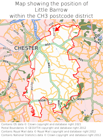 Map showing location of Little Barrow within CH3