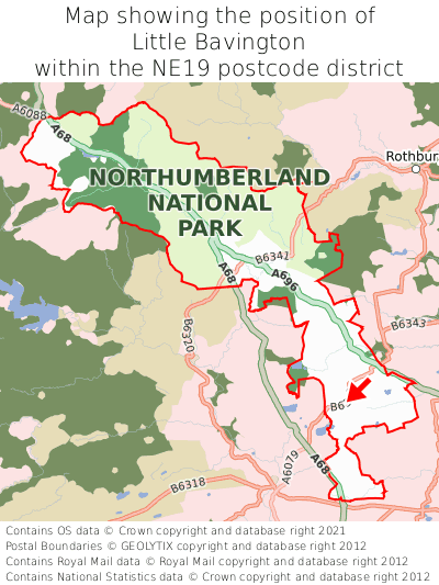 Map showing location of Little Bavington within NE19