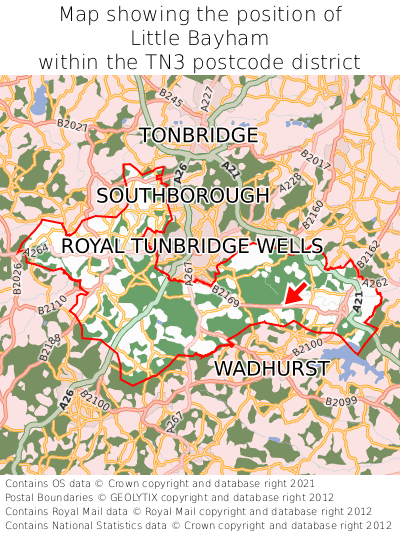 Map showing location of Little Bayham within TN3