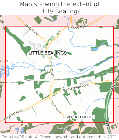 Map showing extent of Little Bealings as bounding box