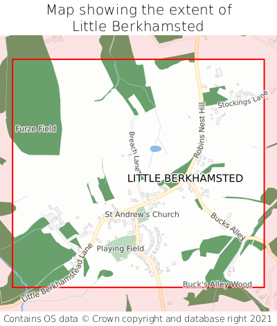 Map showing extent of Little Berkhamsted as bounding box
