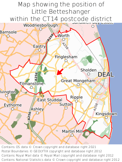 Map showing location of Little Betteshanger within CT14