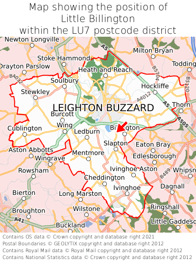 Map showing location of Little Billington within LU7