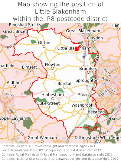 Map showing location of Little Blakenham within IP8