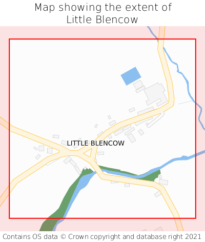 Map showing extent of Little Blencow as bounding box
