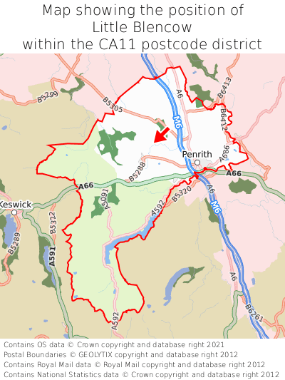 Map showing location of Little Blencow within CA11