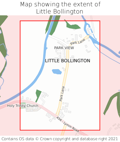 Map showing extent of Little Bollington as bounding box