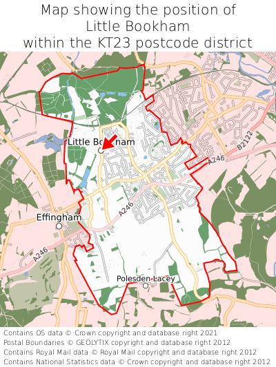 Map showing location of Little Bookham within KT23