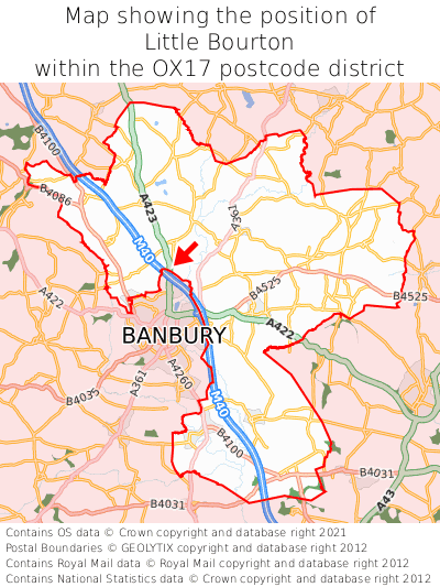 Map showing location of Little Bourton within OX17
