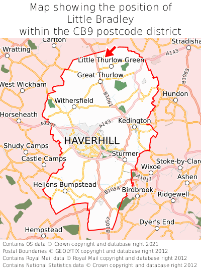 Map showing location of Little Bradley within CB9
