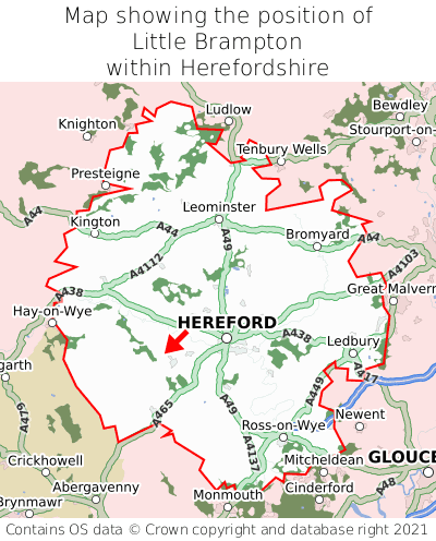 Map showing location of Little Brampton within Herefordshire