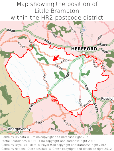 Map showing location of Little Brampton within HR2