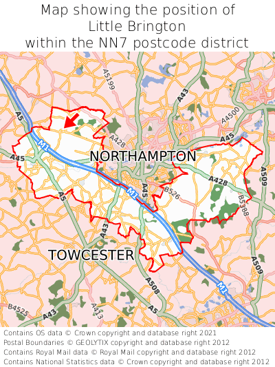 Map showing location of Little Brington within NN7
