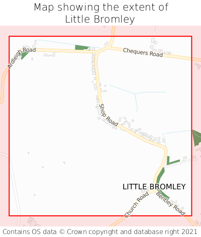Map showing extent of Little Bromley as bounding box