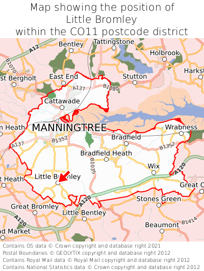 Map showing location of Little Bromley within CO11