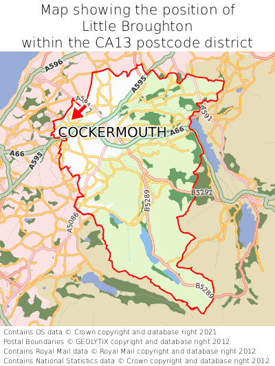 Map showing location of Little Broughton within CA13