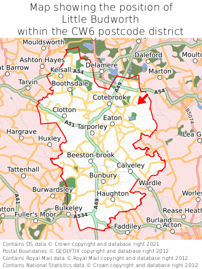 Map showing location of Little Budworth within CW6