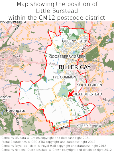 Map showing location of Little Burstead within CM12