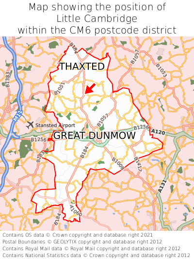 Map showing location of Little Cambridge within CM6
