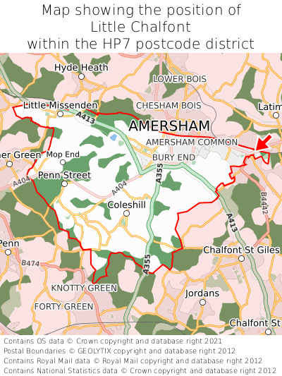 Map showing location of Little Chalfont within HP7