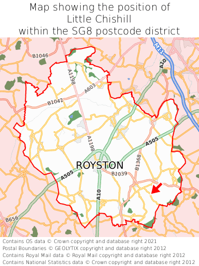 Map showing location of Little Chishill within SG8