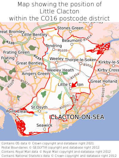 Map showing location of Little Clacton within CO16