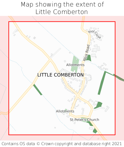 Map showing extent of Little Comberton as bounding box