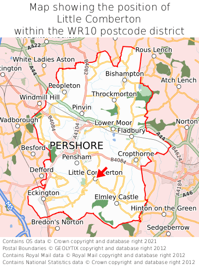 Map showing location of Little Comberton within WR10