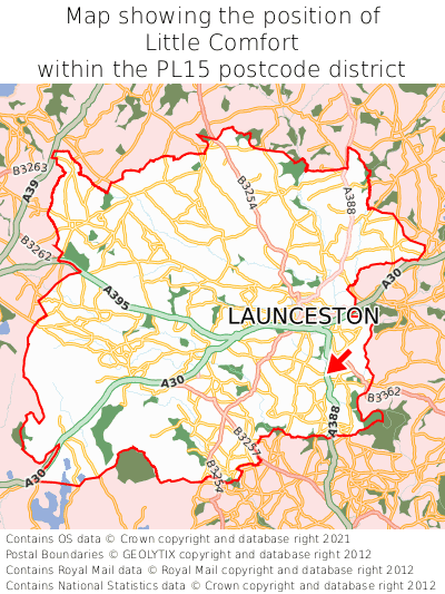 Map showing location of Little Comfort within PL15