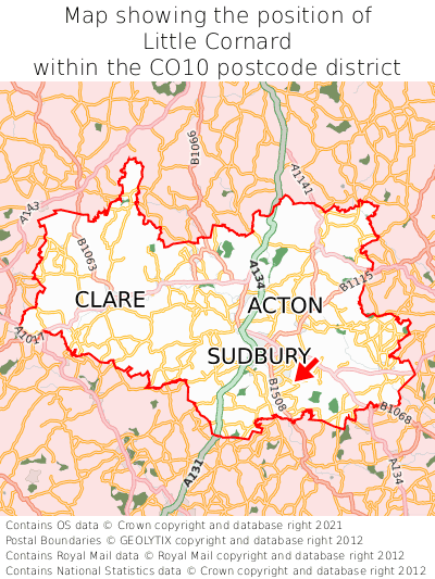 Map showing location of Little Cornard within CO10