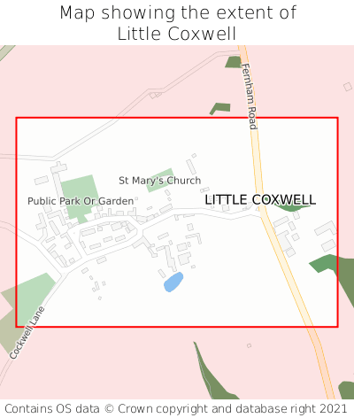 Map showing extent of Little Coxwell as bounding box