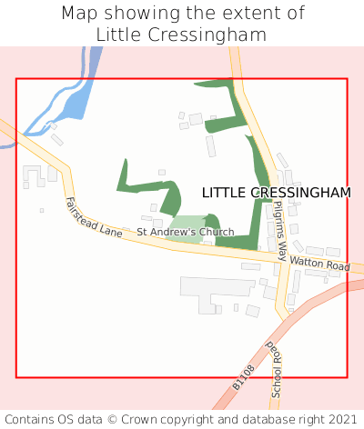 Map showing extent of Little Cressingham as bounding box