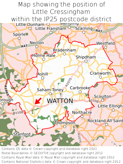 Map showing location of Little Cressingham within IP25