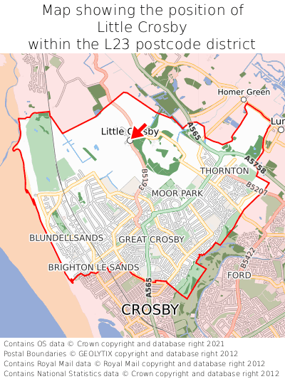 Map showing location of Little Crosby within L23