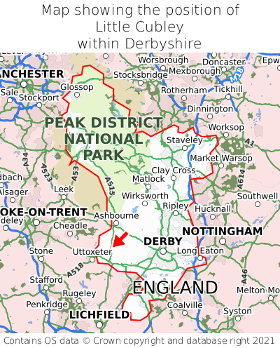 Map showing location of Little Cubley within Derbyshire
