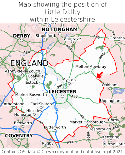 Map showing location of Little Dalby within Leicestershire