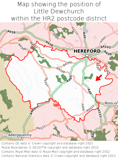 Map showing location of Little Dewchurch within HR2