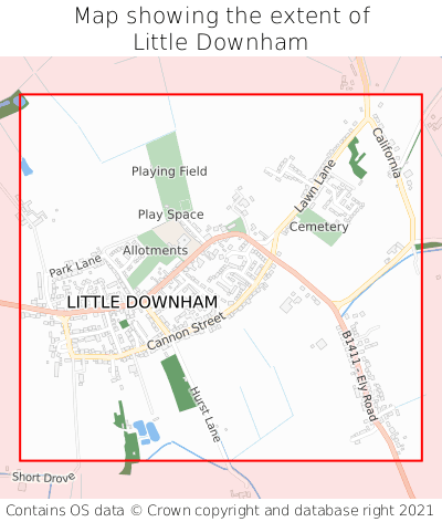 Map showing extent of Little Downham as bounding box