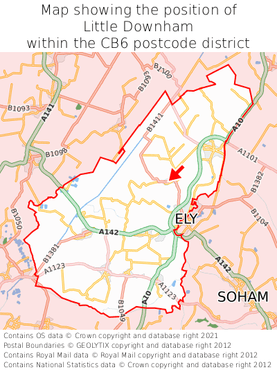 Map showing location of Little Downham within CB6