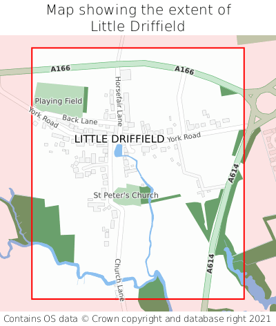 Map showing extent of Little Driffield as bounding box