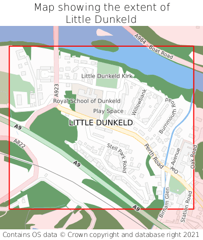 Map showing extent of Little Dunkeld as bounding box